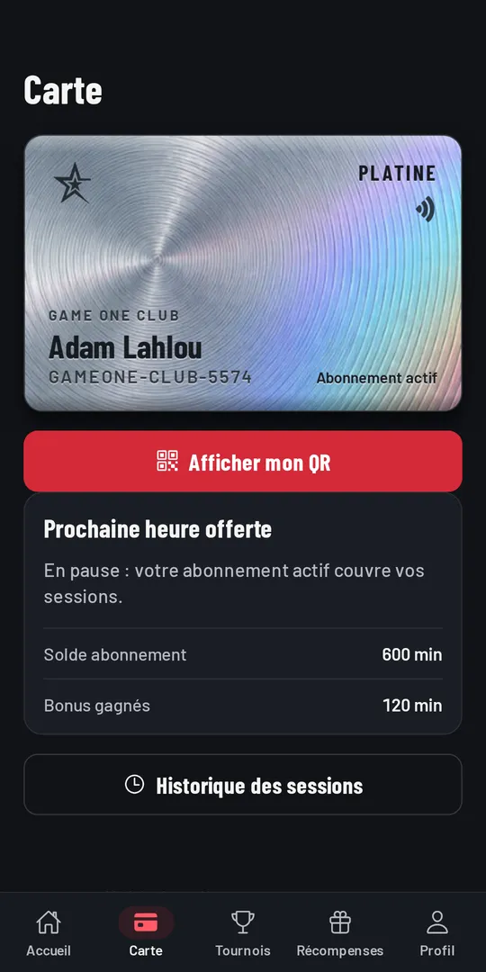 Carte membre Game One Club avec son QR code