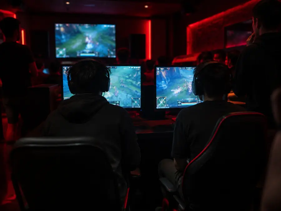 Soirée tournoi : deux joueurs de dos face aux écrans